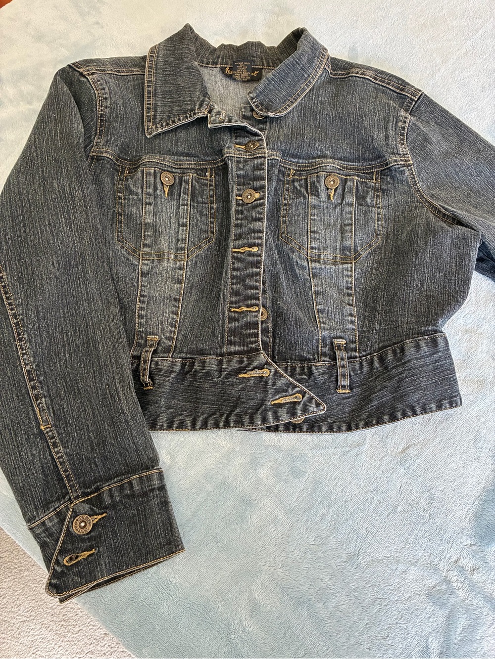 Ashley Stewart Dark Wash Cropped Denim Jacket with front pockets size 18